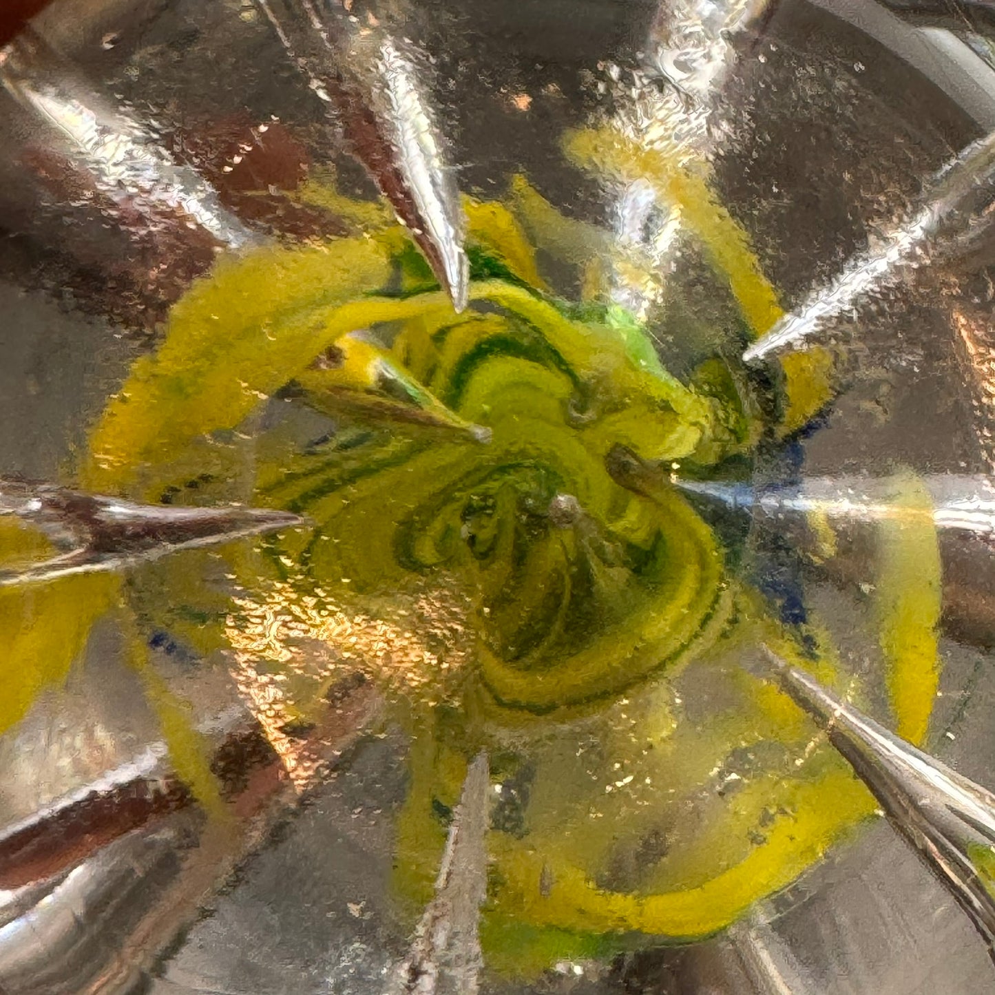 Vintage Art Glass Paper Weight Green Yellow Blue Bubbles