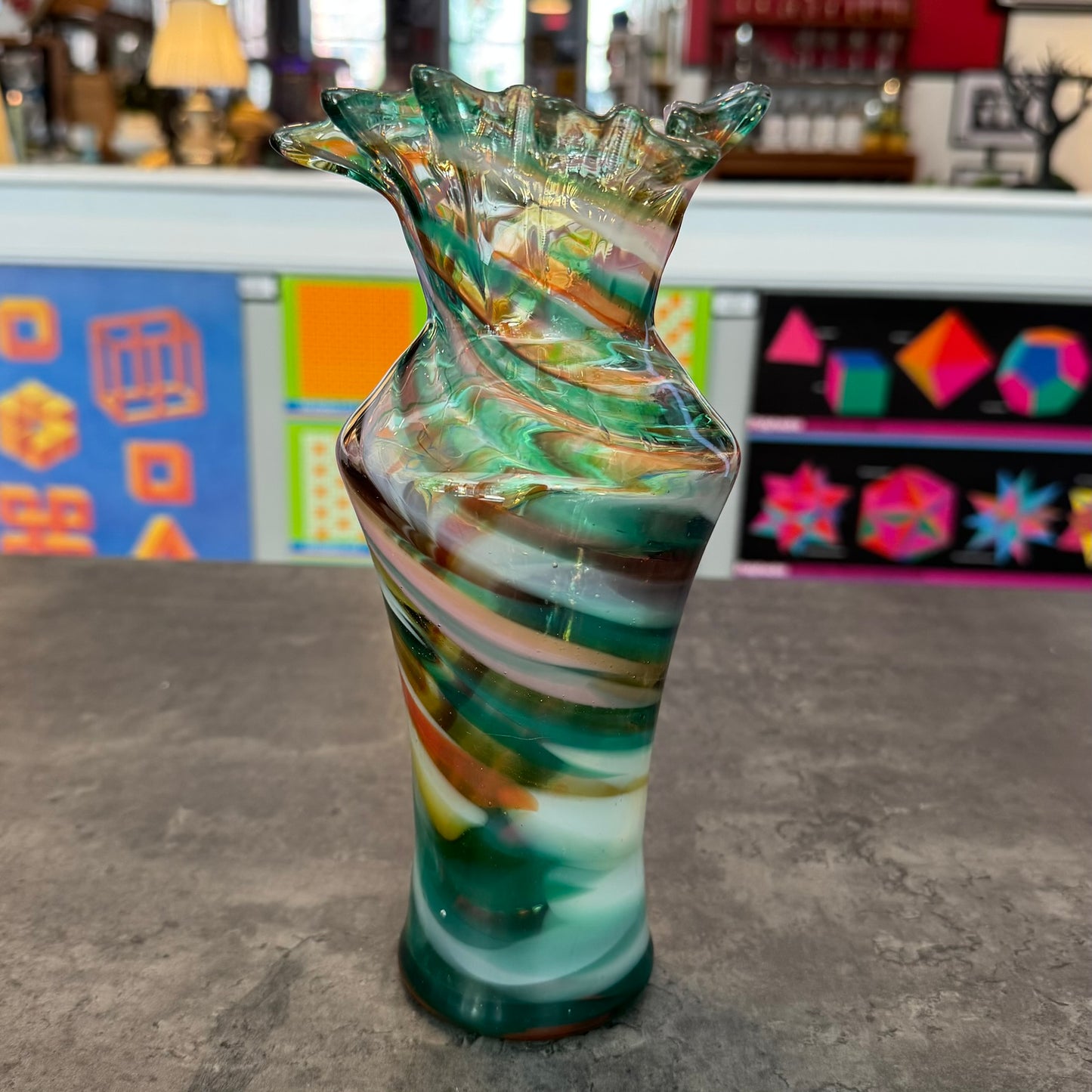 Multi-Color Swirled Art Glass Blown Vase