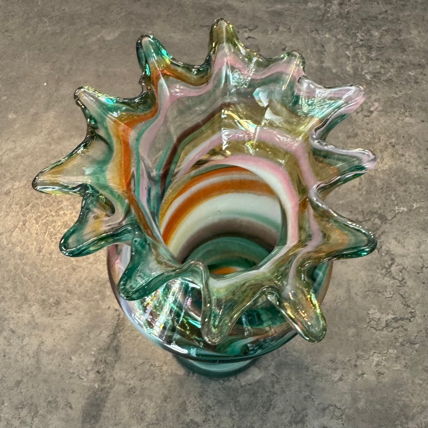 Multi-Color Swirled Art Glass Blown Vase