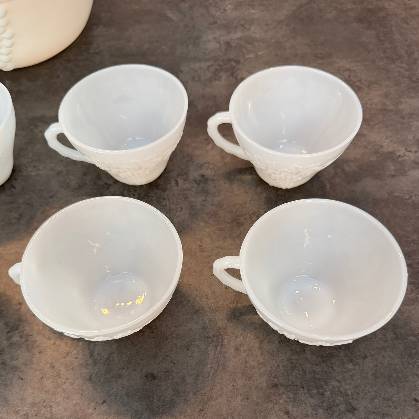 1950s Anchor Hocking Milk Glass Punch Bowl Set of 11