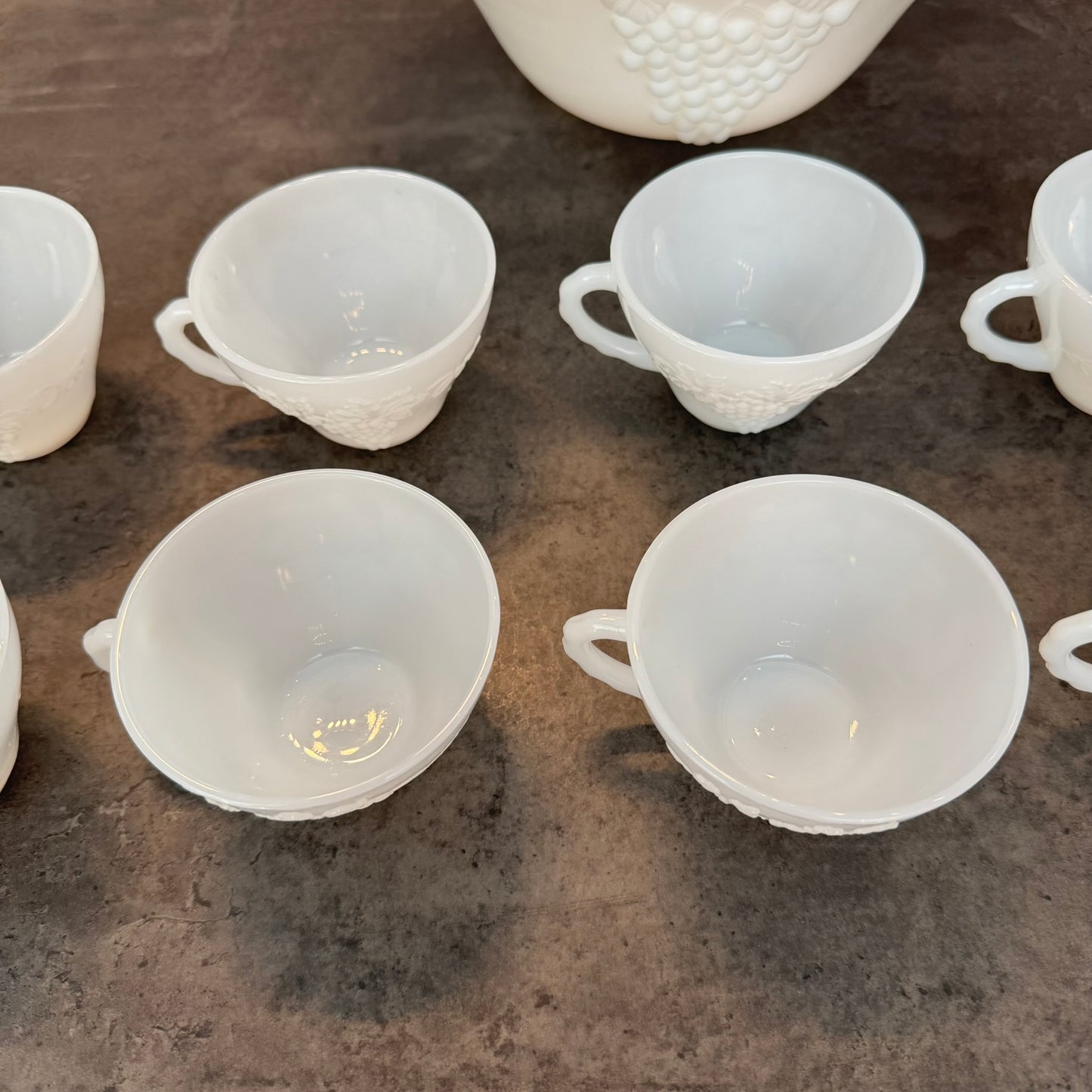 1950s Anchor Hocking Milk Glass Punch Bowl Set of 11