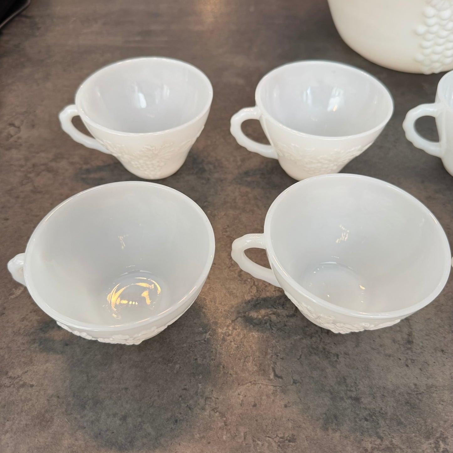 1950s Anchor Hocking Milk Glass Punch Bowl Set of 11