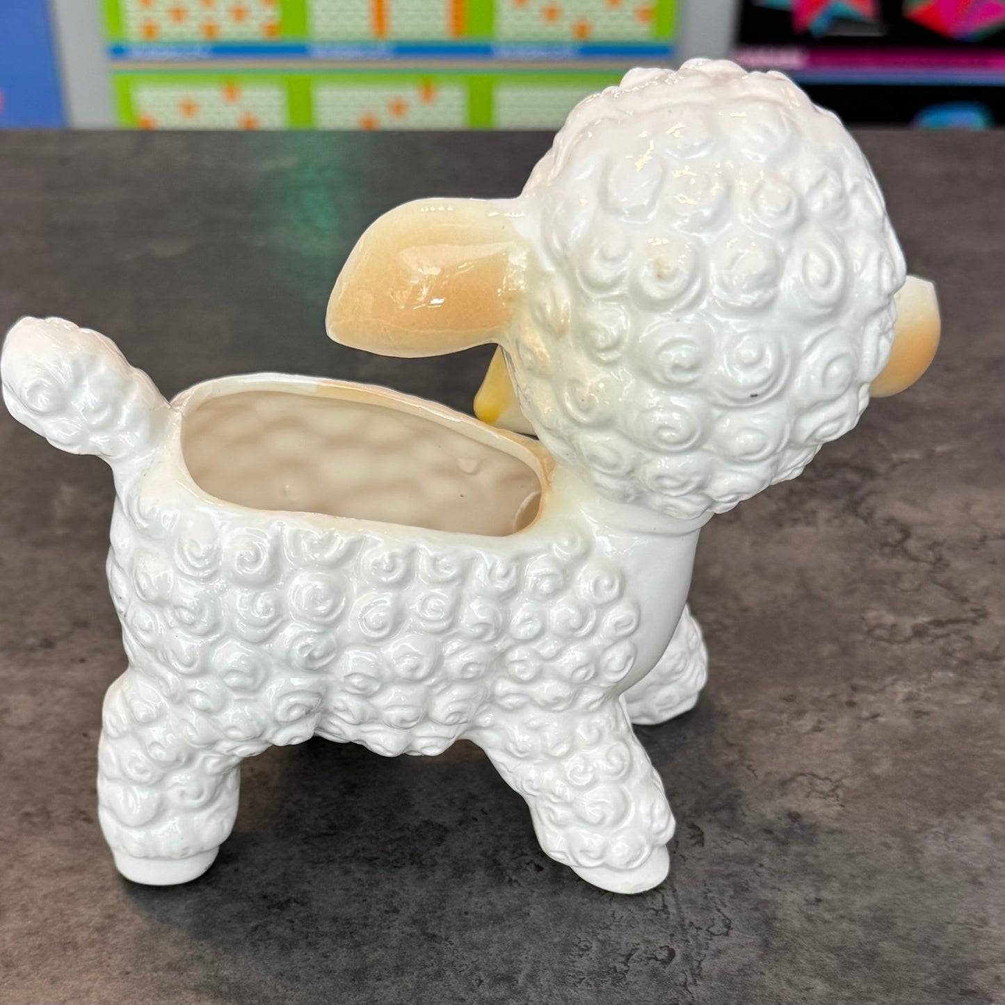 Vintage Nursery Accents Baby Lamb Planter Figurine Japan 60s