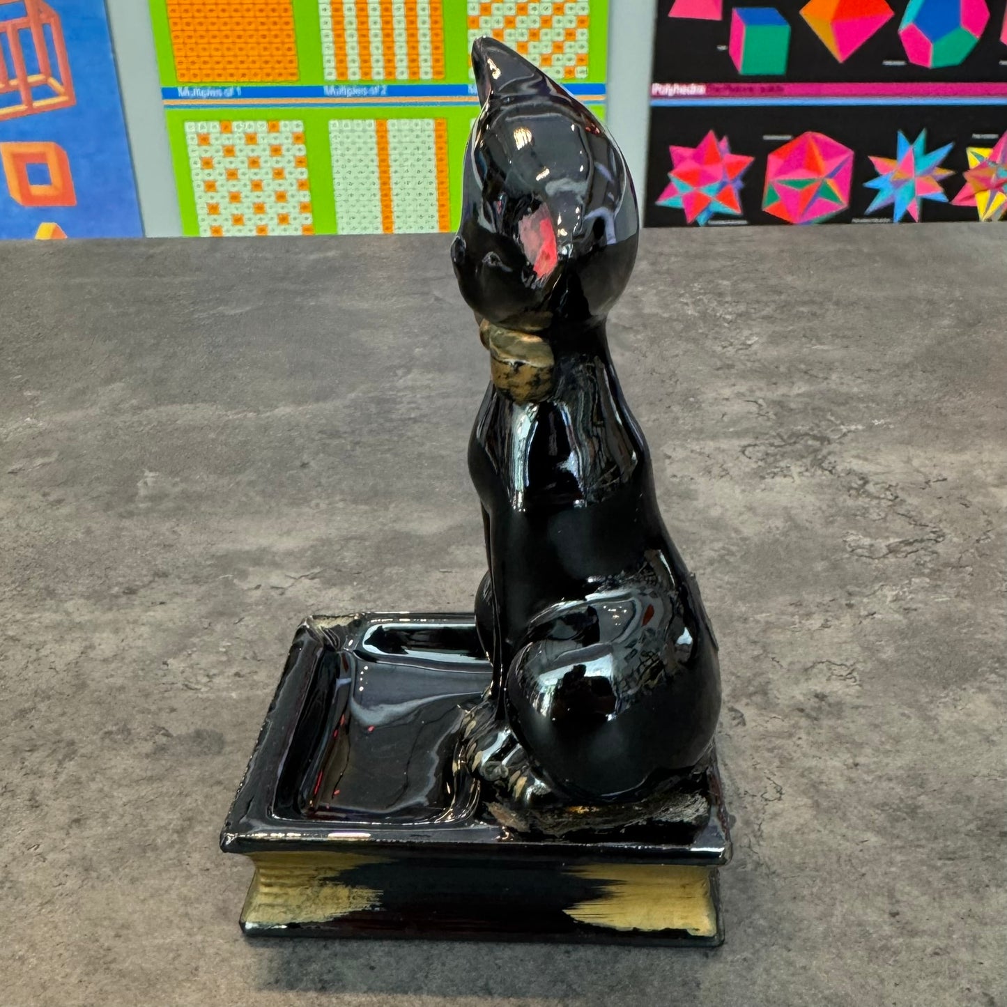 Black Cat on Book Ashtray Ceramic