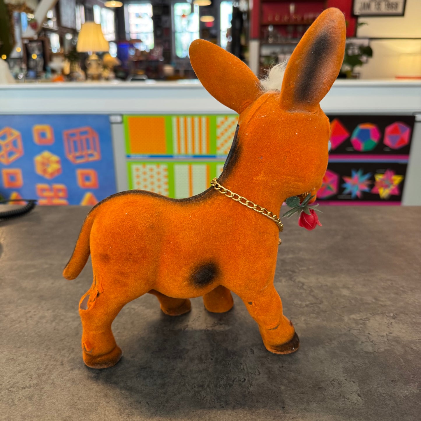 Vintage Orange Flocked Donkey Bank