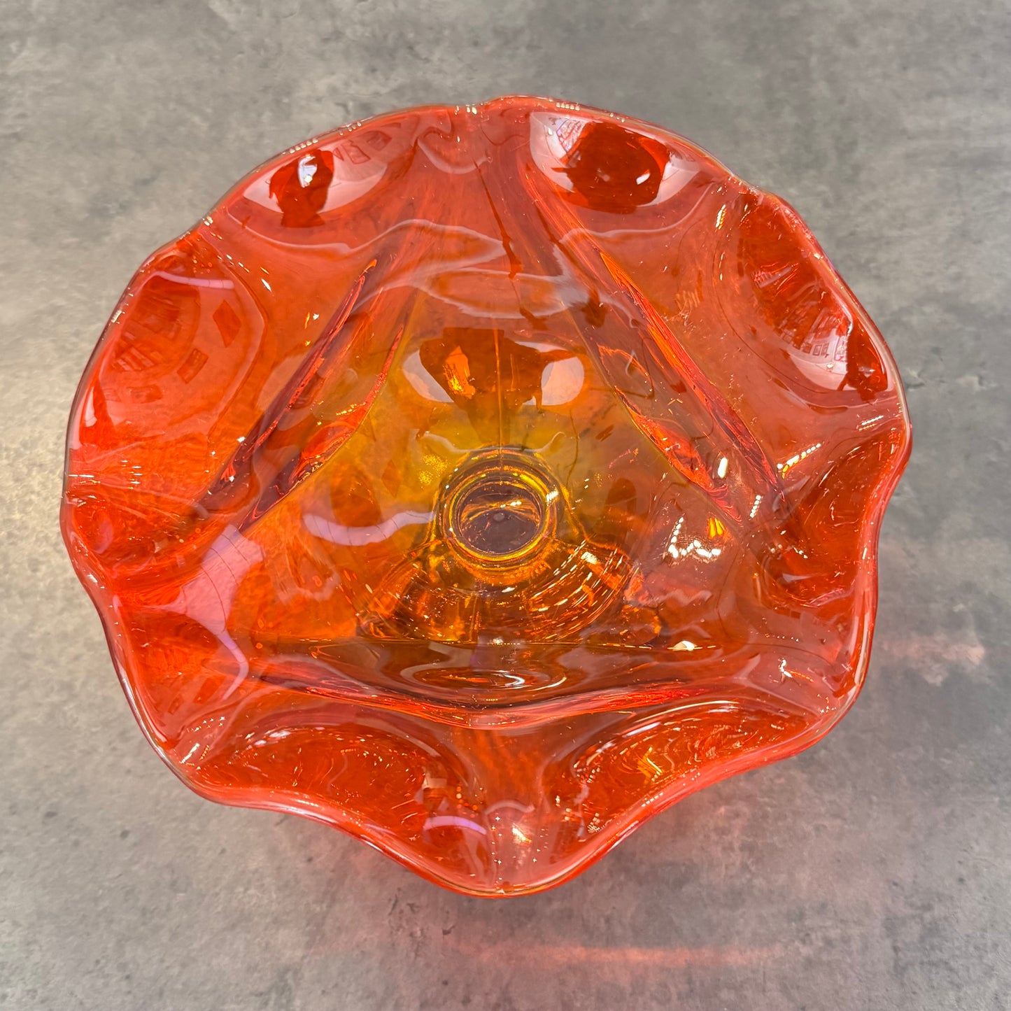 Viking Glass Amberina Epic Persimmon 6 Petal Compote Pedestal Bowl.