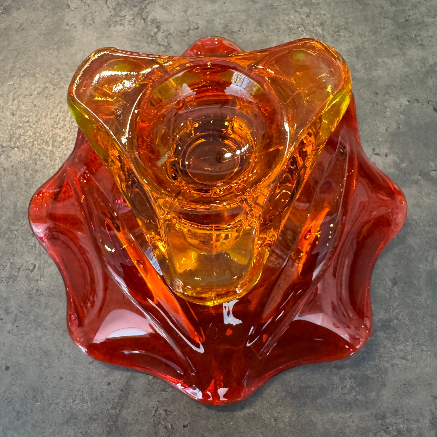 Viking Glass Amberina Epic Persimmon 6 Petal Compote Pedestal Bowl.