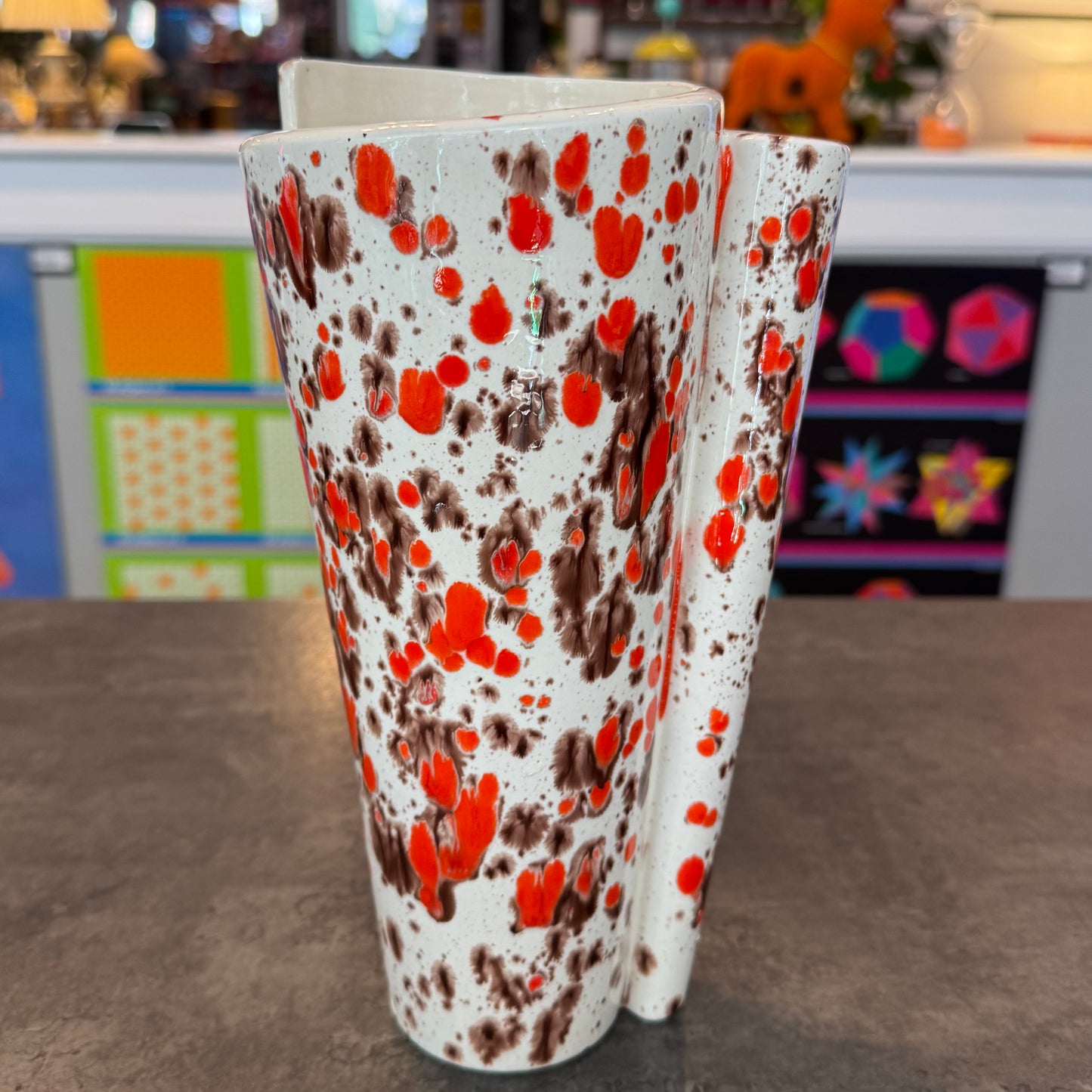 Vintage MCM Splatterware Glazed Vase