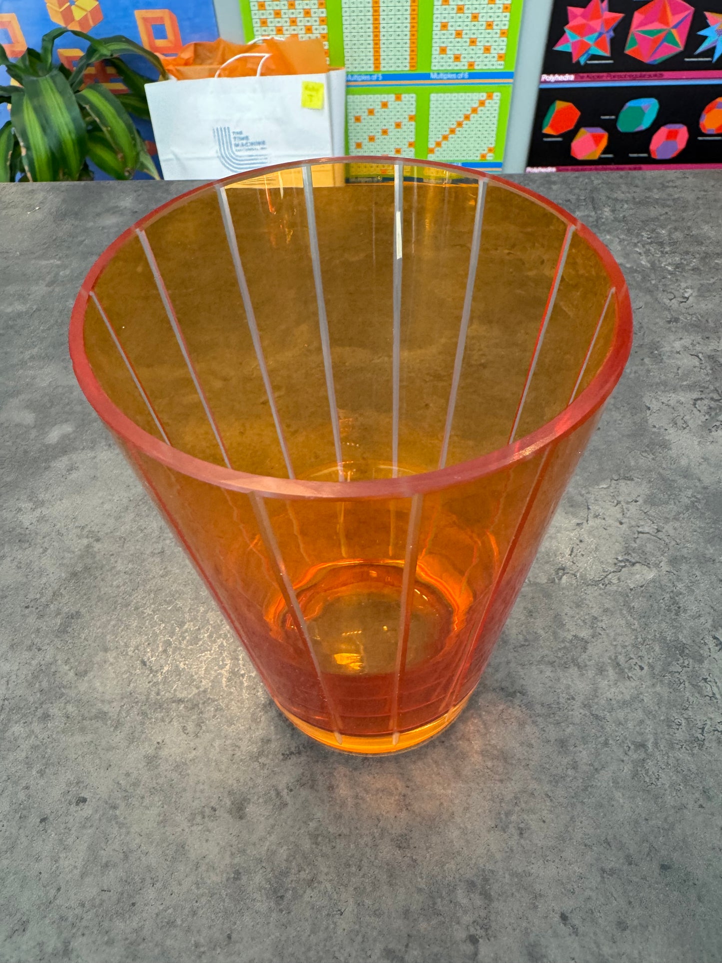 Orange Glass Vase with Incised Striped Design