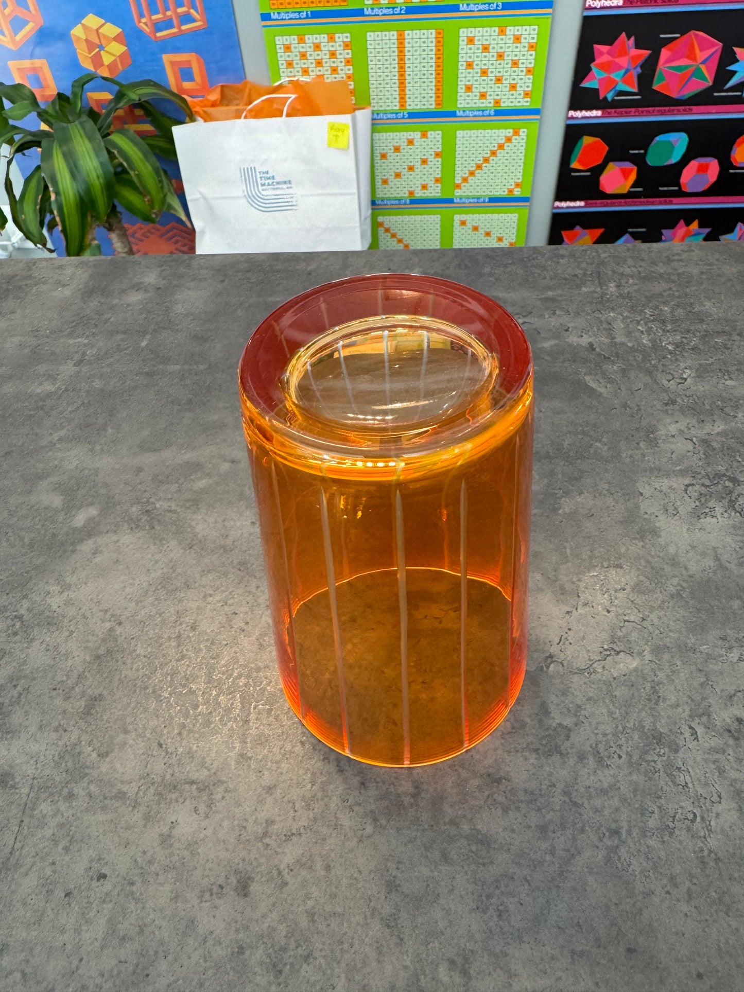 Orange Glass Vase with Incised Striped Design