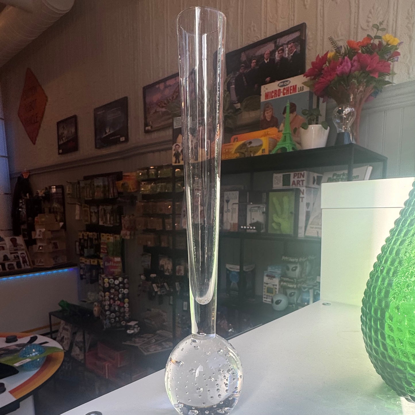 9.5" Scandinavian Art Glass Bud Vase Controlled Bubbles