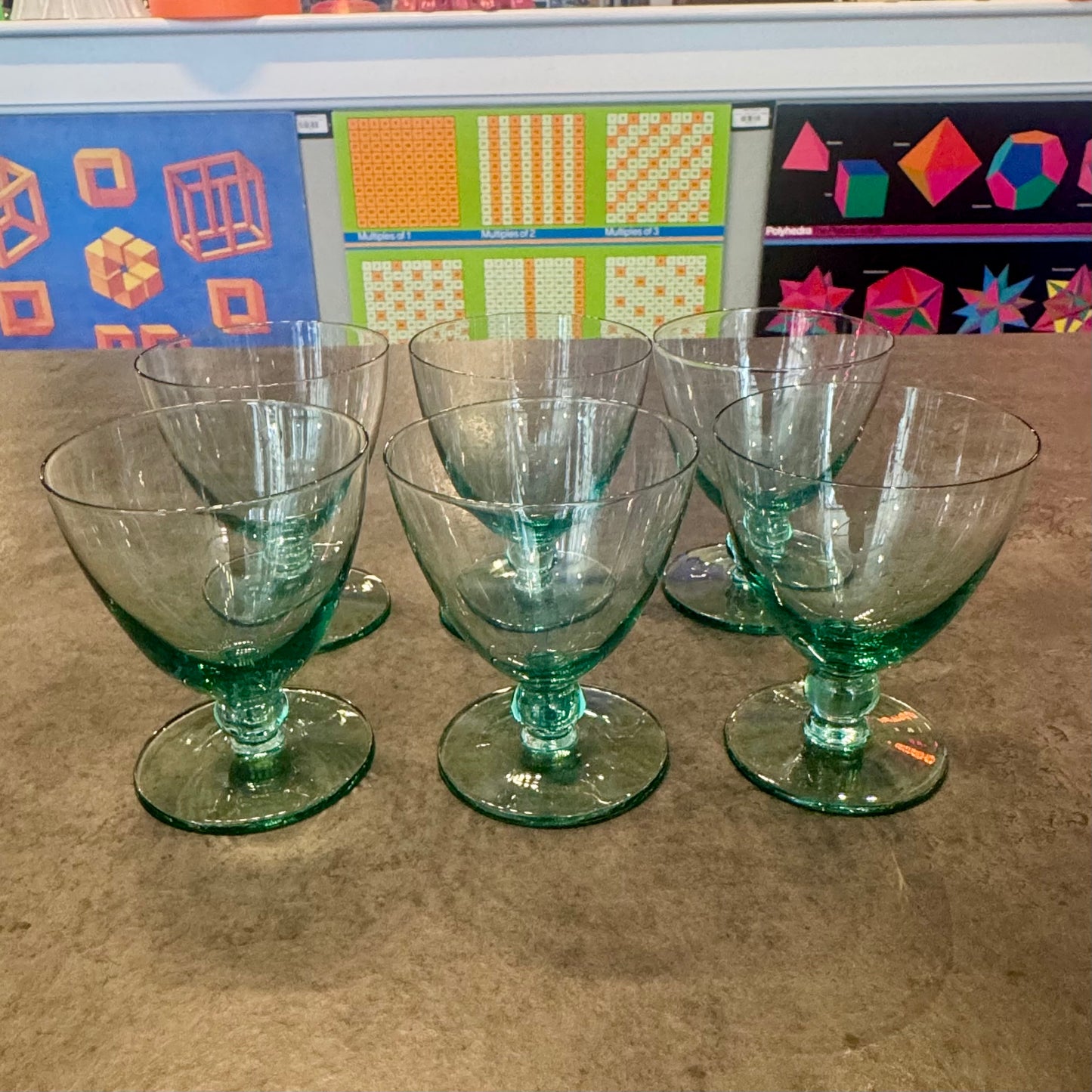 Mid-Century Hand Blown Cocktail Glasses Sea Green - Set of 6