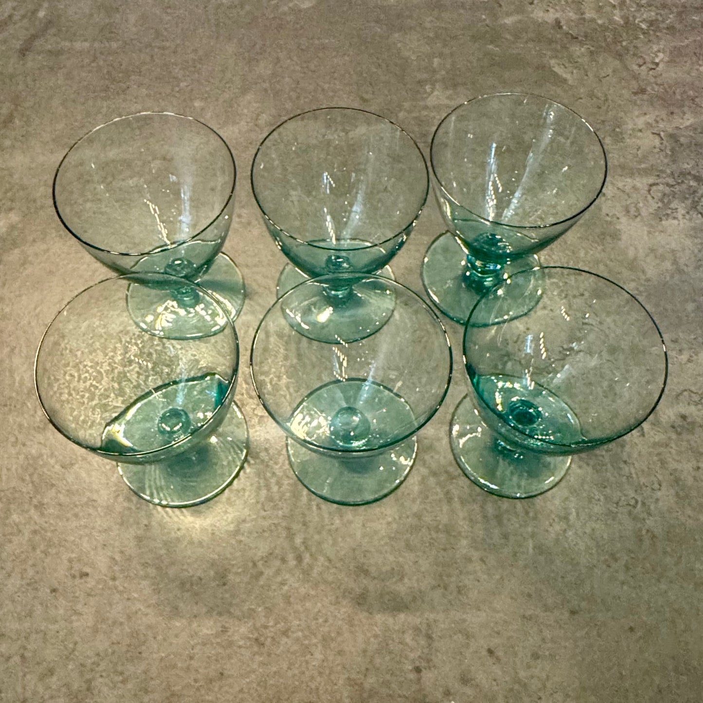 Mid-Century Hand Blown Cocktail Glasses Sea Green - Set of 6