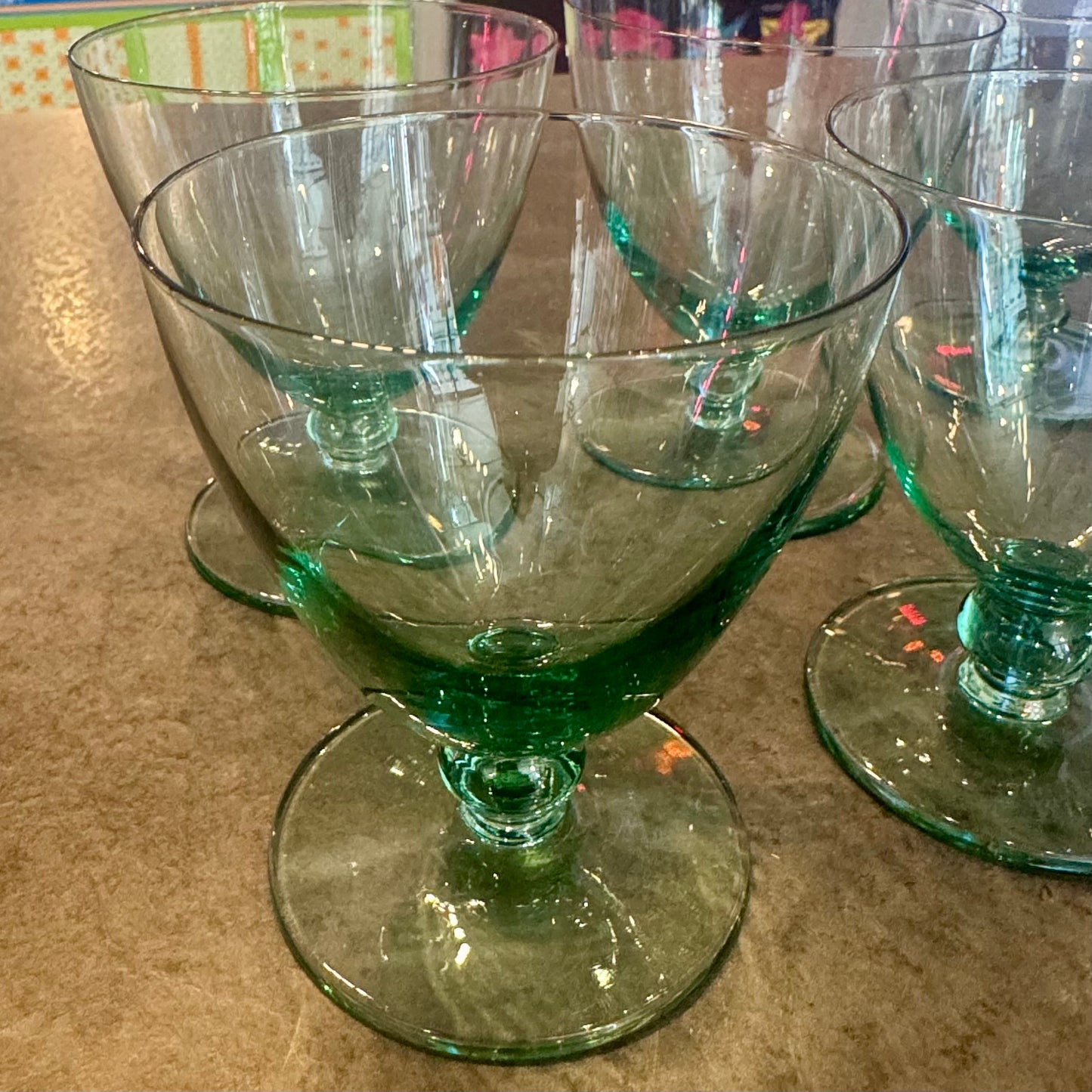Mid-Century Hand Blown Cocktail Glasses Sea Green - Set of 6