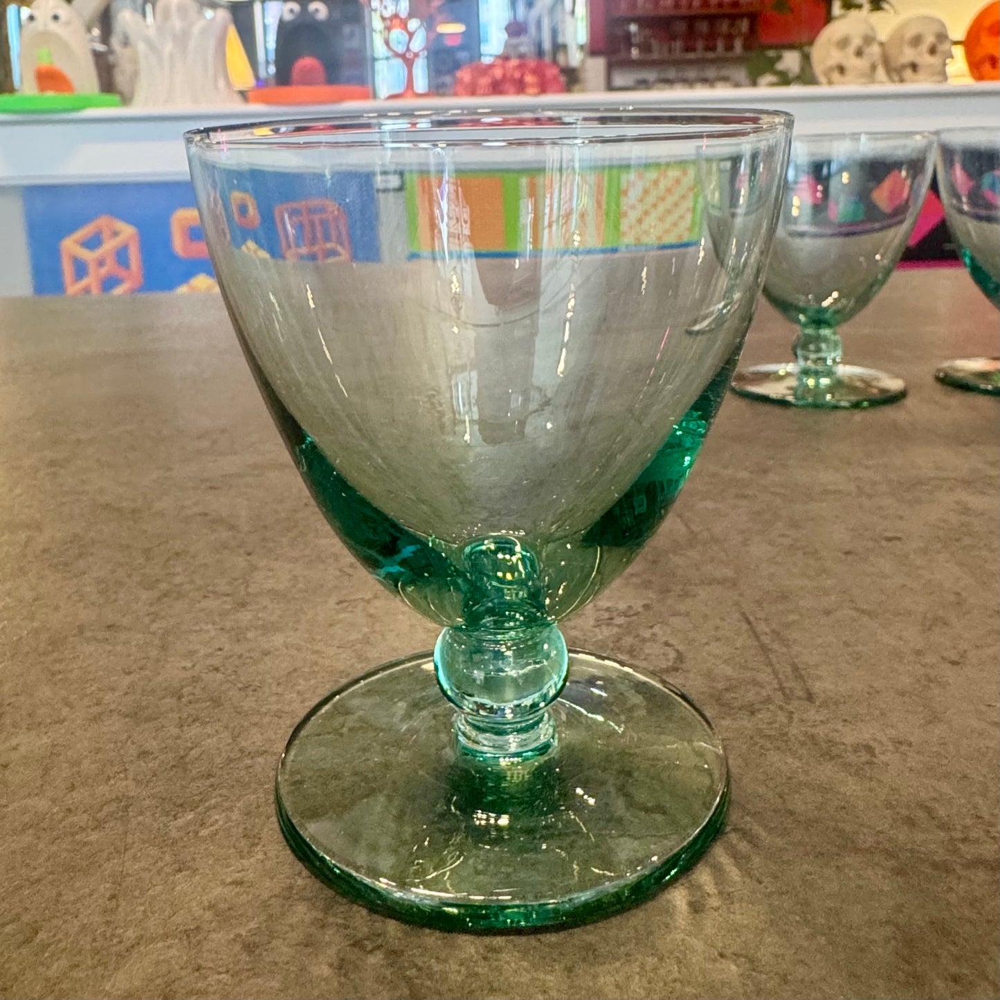 Mid-Century Hand Blown Cocktail Glasses Sea Green - Set of 6