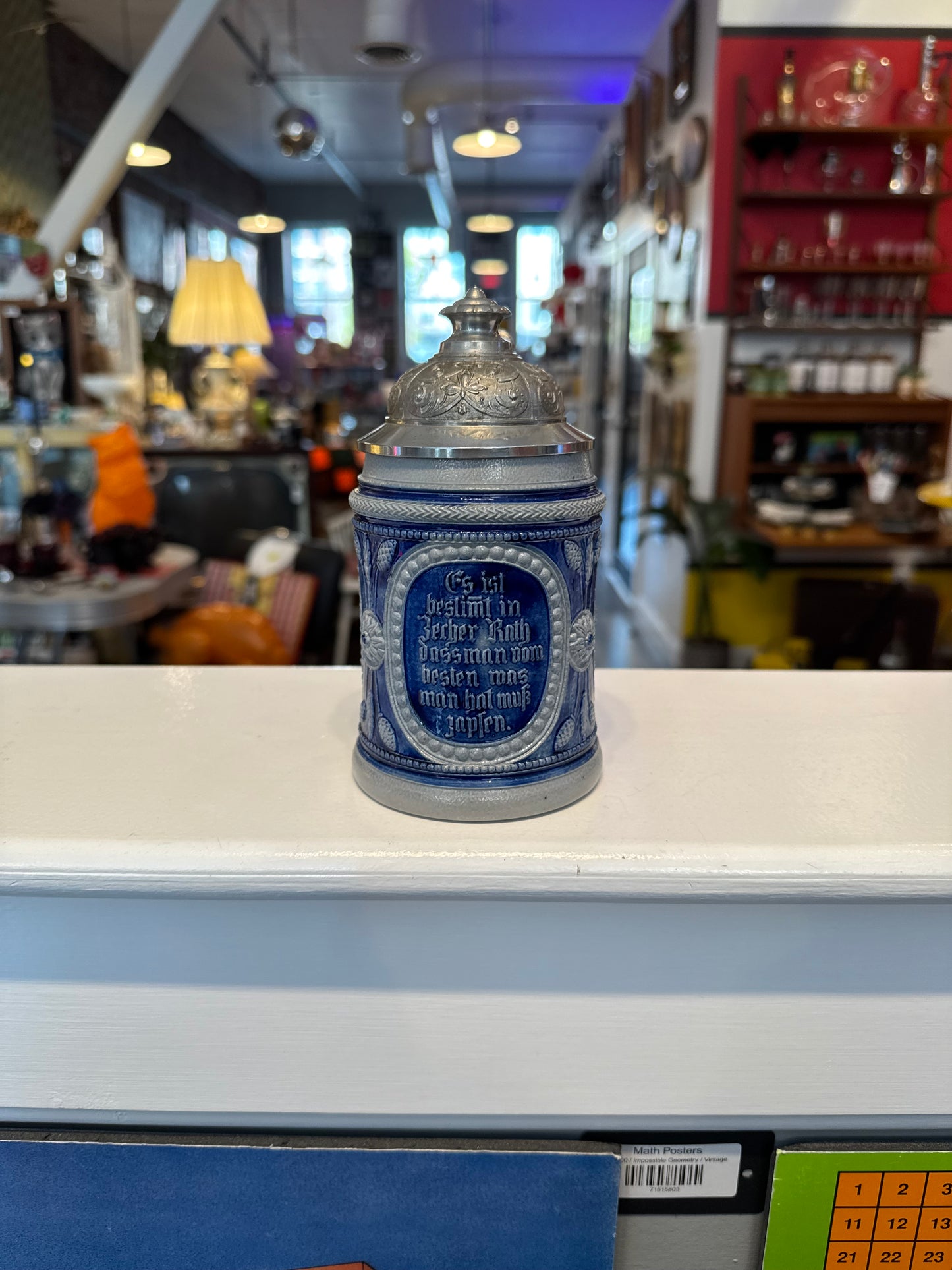 Bavarian Stoneware Beer Stein with Pewter Lid