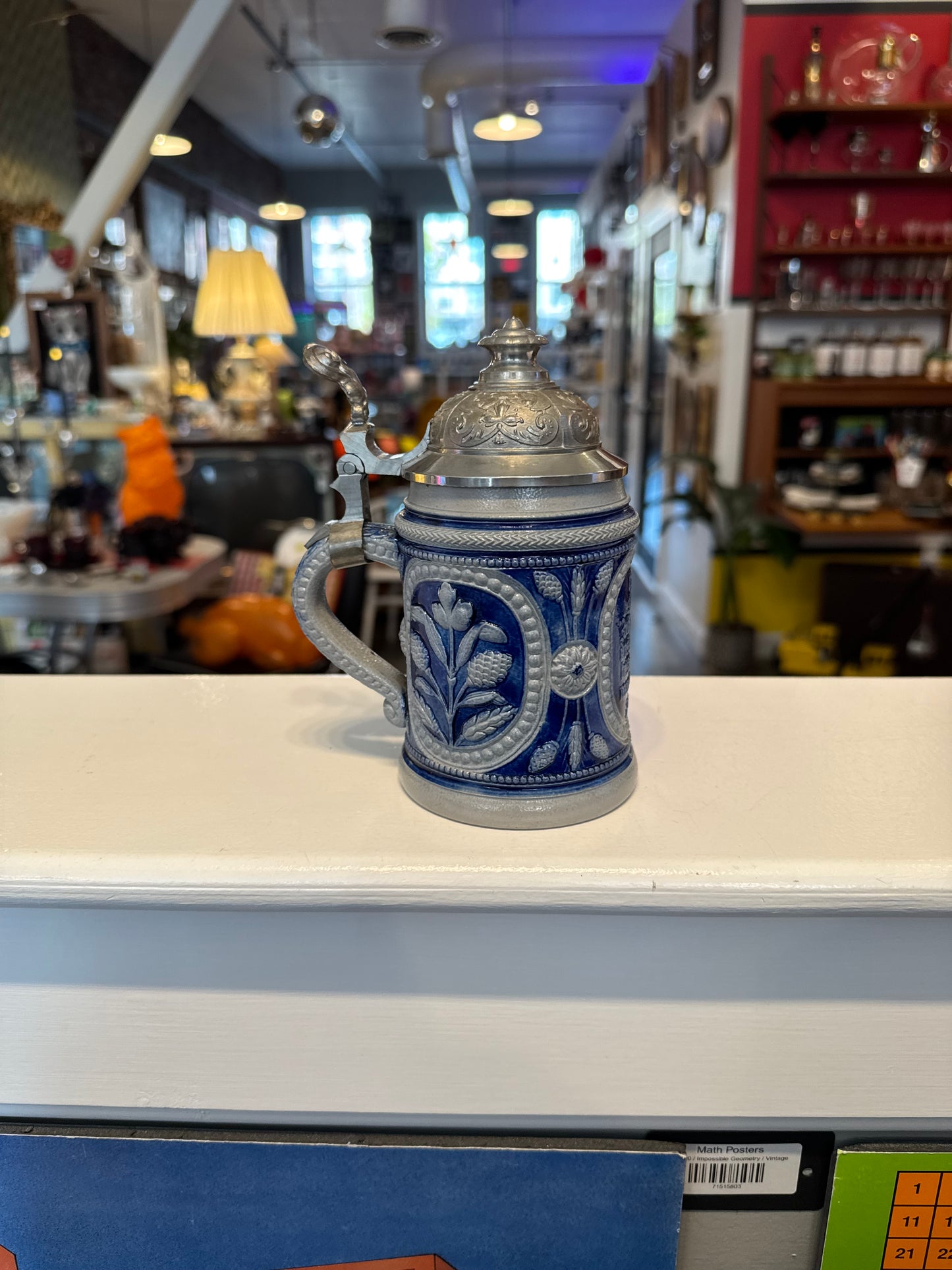Bavarian Stoneware Beer Stein with Pewter Lid