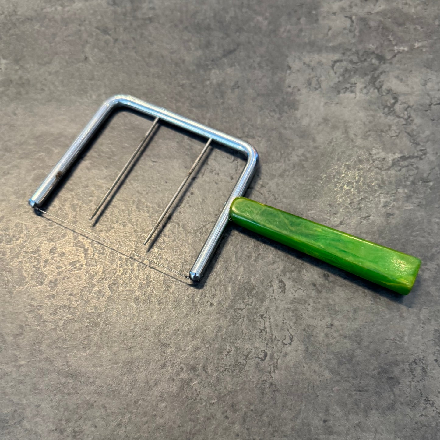 Vintage Cheese Slicer w/Green Swirl Bakelite Handle