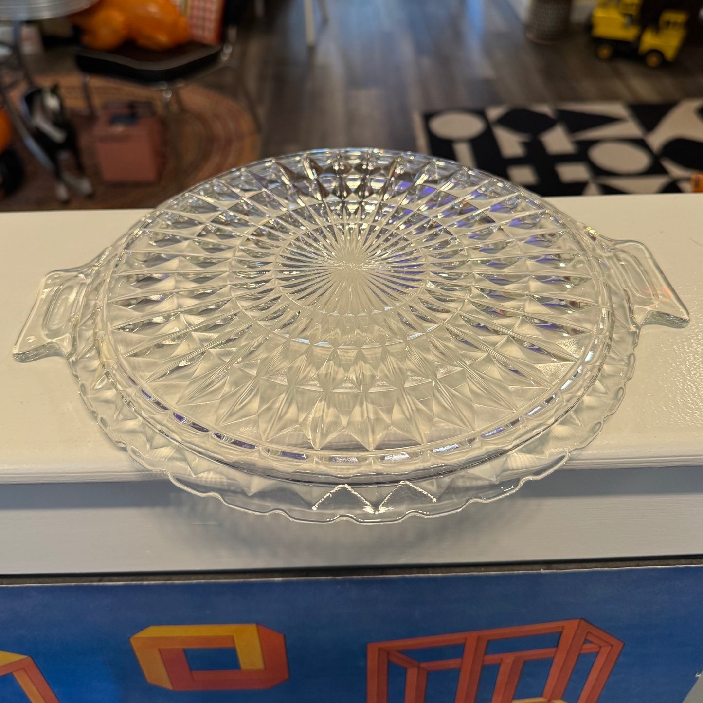 Art Deco Style Pressed Glass Serving Tray with Handles