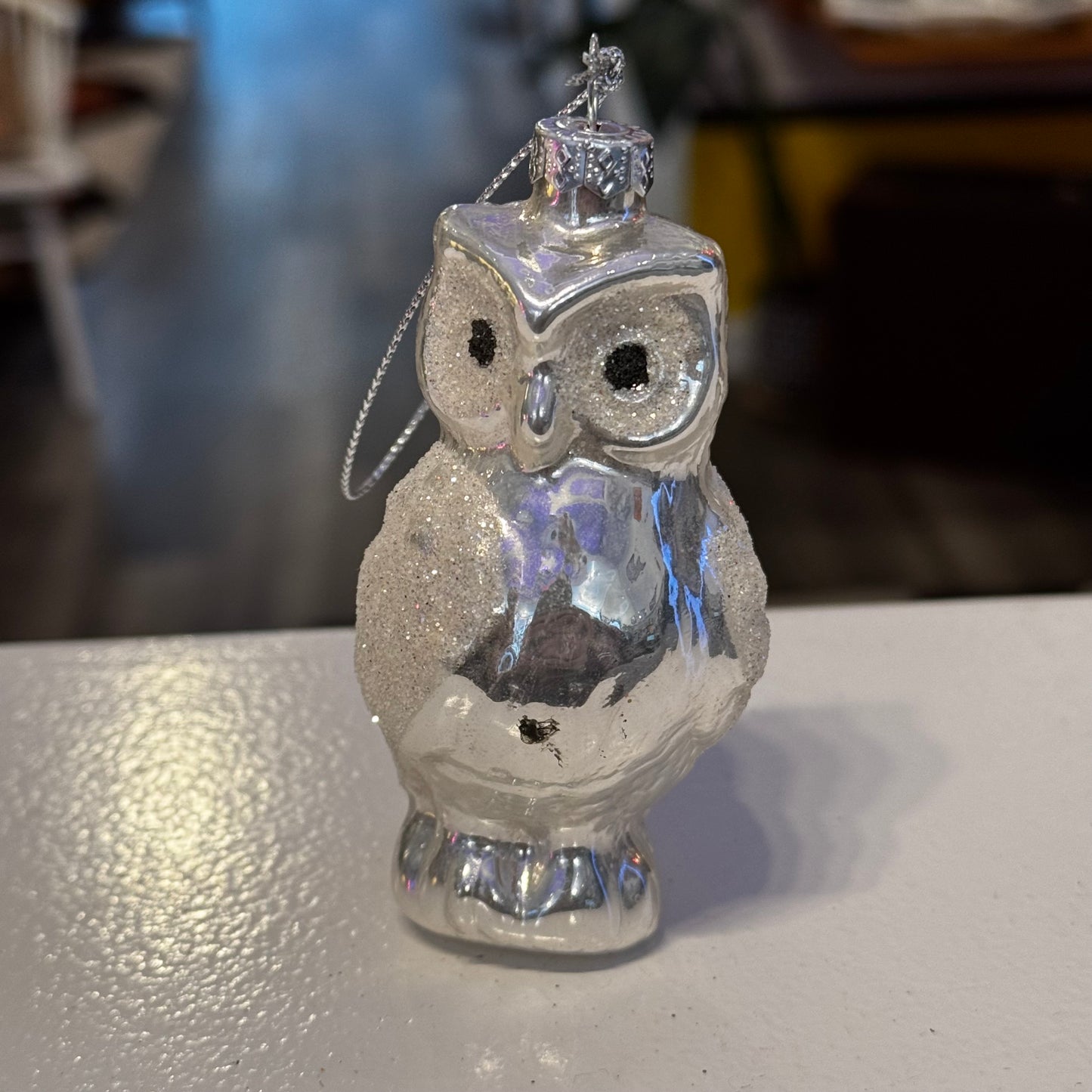 Silver Owl Glass Ornament