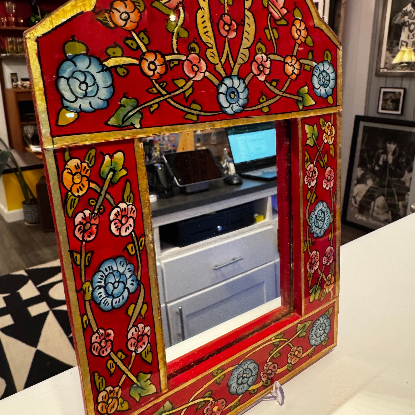 Vintage Hand-painted Floral Persian Mirror
