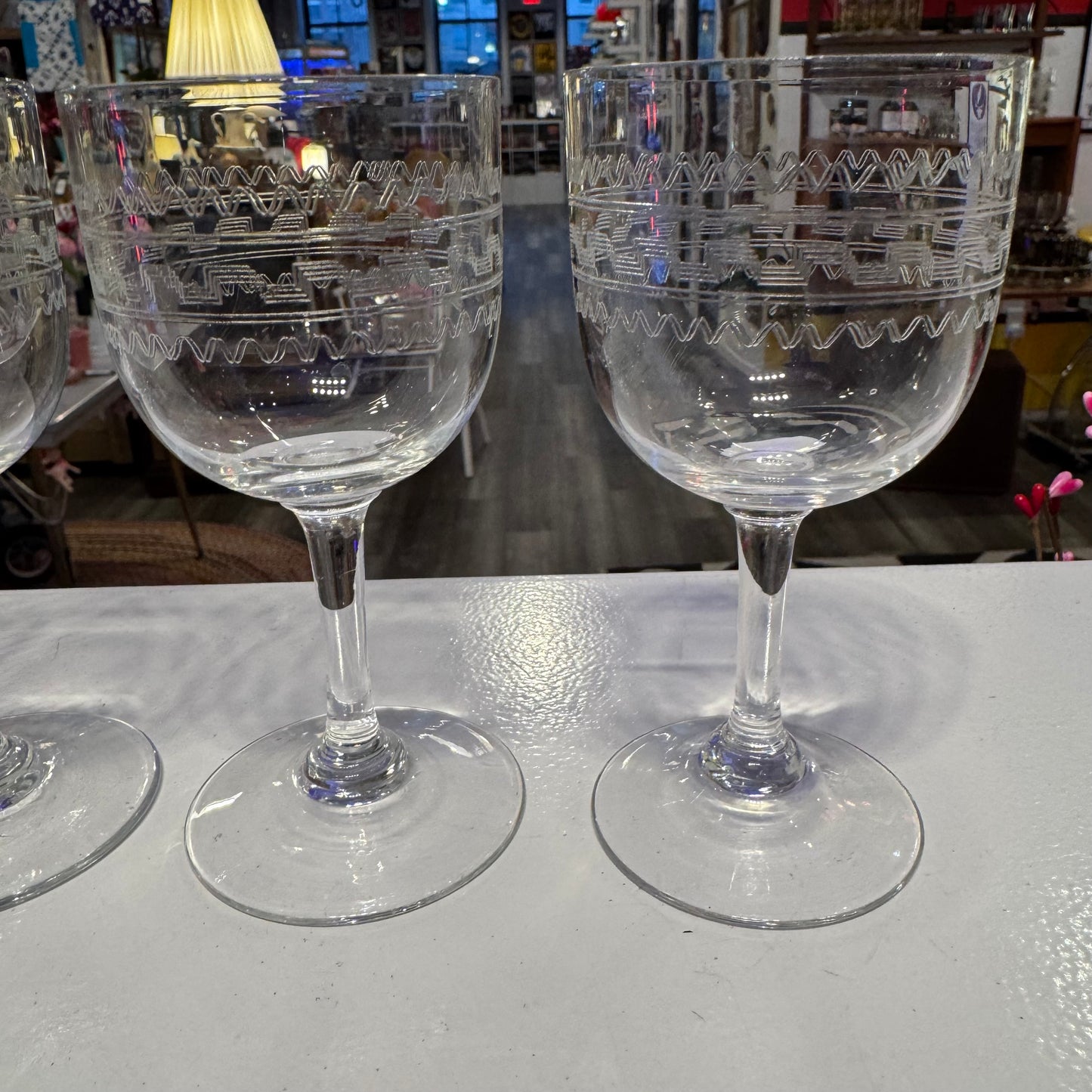 Set of 6 Etched Cut Crystal Apertif Glasses