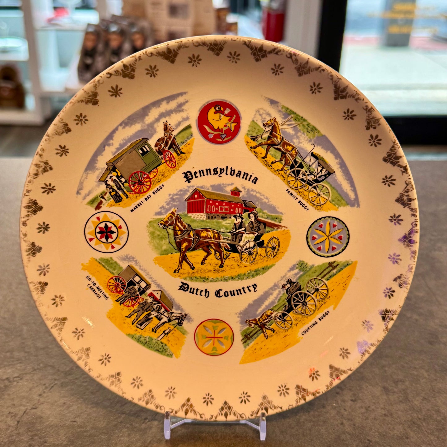 Souvenir Plate 7" Pennsylvania Dutch Country Yellow