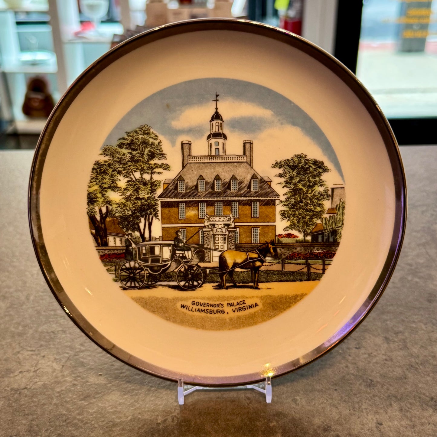 Souvenir Plate 7" Williamsburg, VA The Governor's Palace Silver Rim