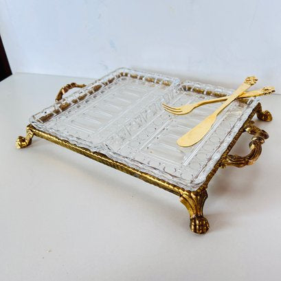 Glass Tray and Brass Stand Set