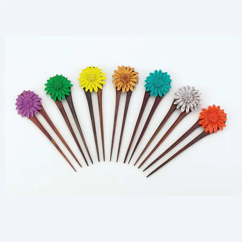 Double Hair Stick with Leather Flower