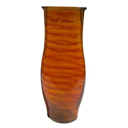 Amber Glass Vase with Striping