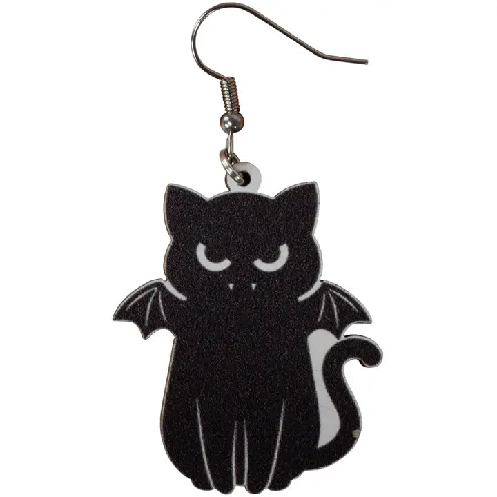 Wooden Bat Kitty Earrings