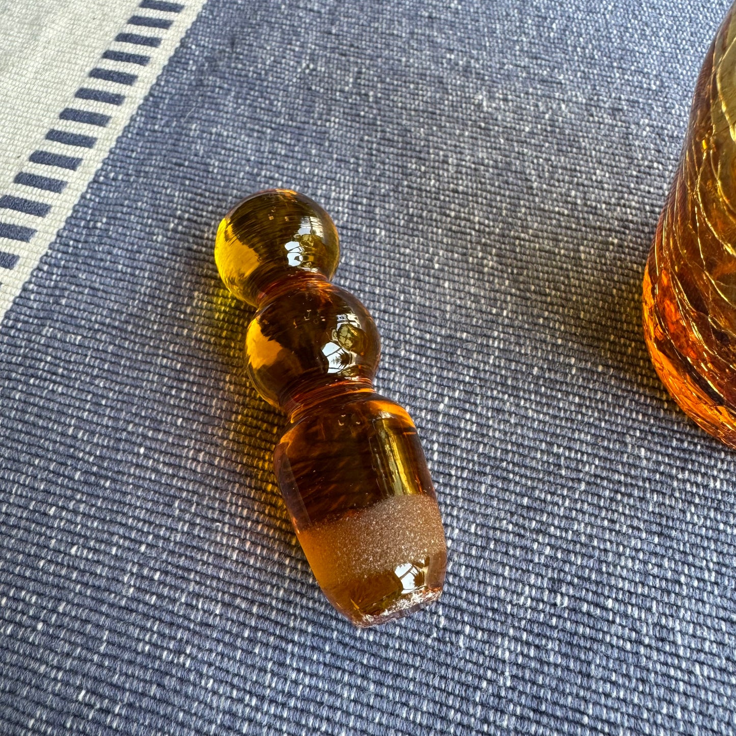Vintage 1960s Rainbow Art Glass Yellow Crackle Decanter Cruet with Stopper