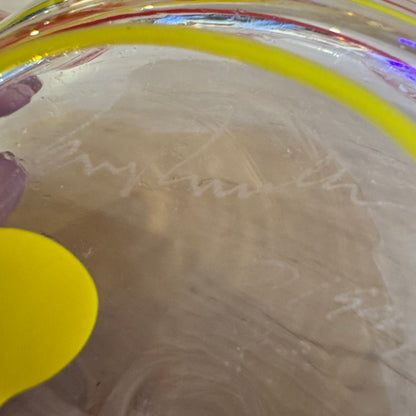 Signed Art Glass Bowl Red Yellow Swirl