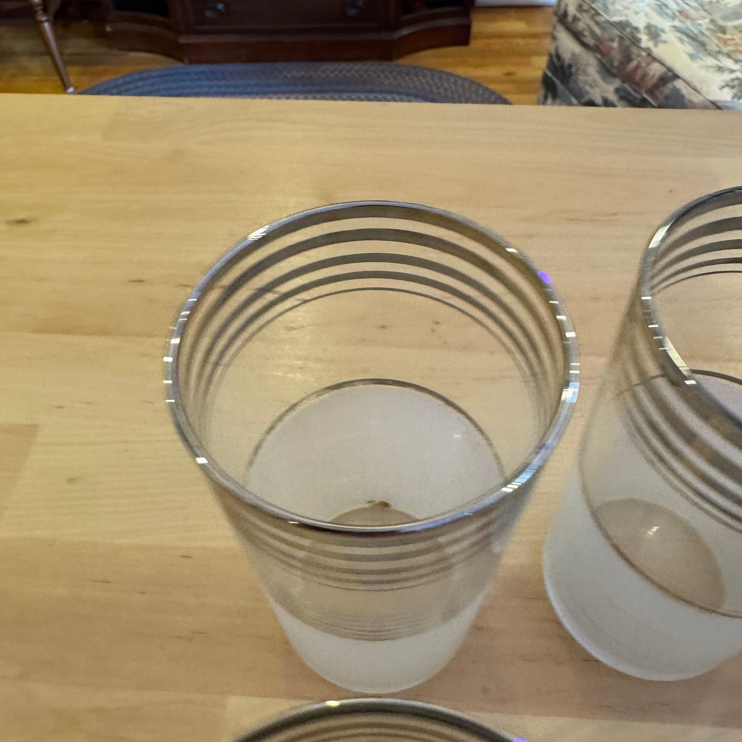 Set of 7 Frosted Glass Pitcher & Tumbler Set with Silver Trim