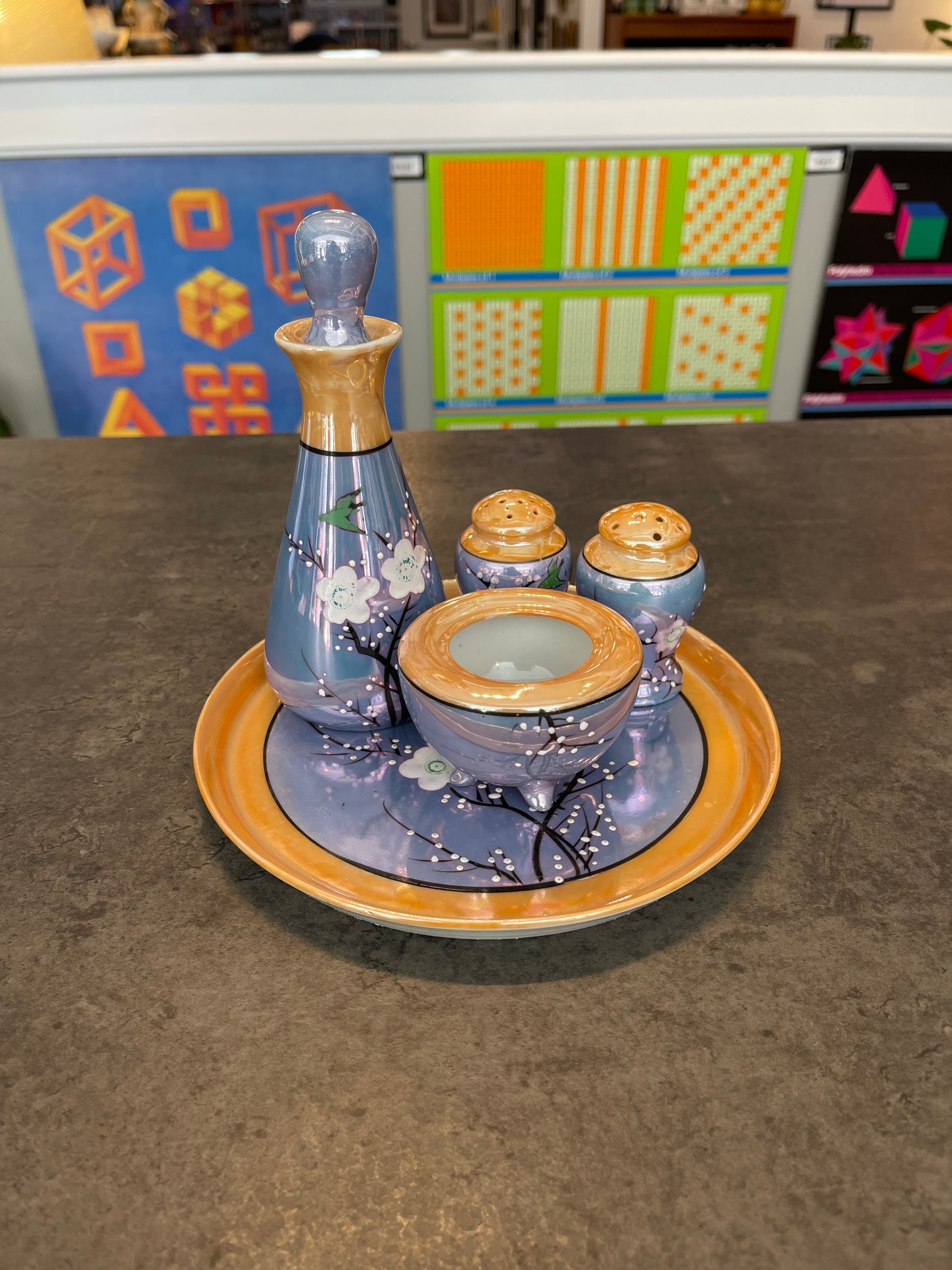 Japanese Cherry Blossom Lusterware Condiment Set