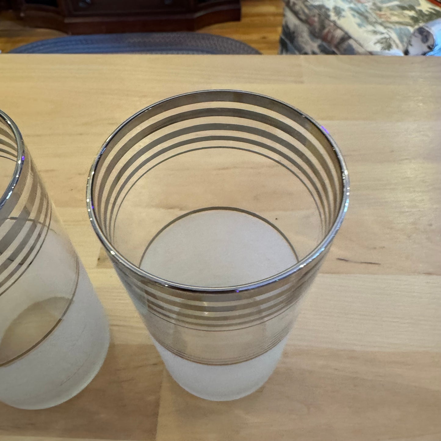 Set of 7 Frosted Glass Pitcher & Tumbler Set with Silver Trim