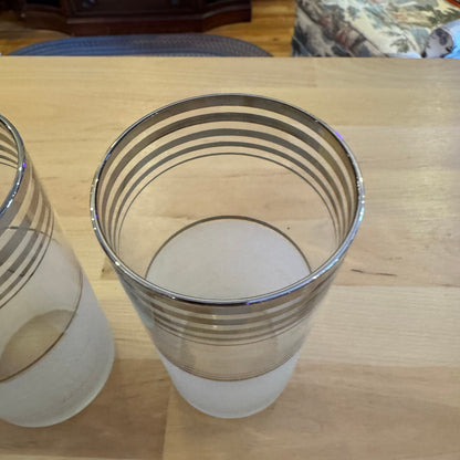 Set of 7 Frosted Glass Pitcher & Tumbler Set with Silver Trim