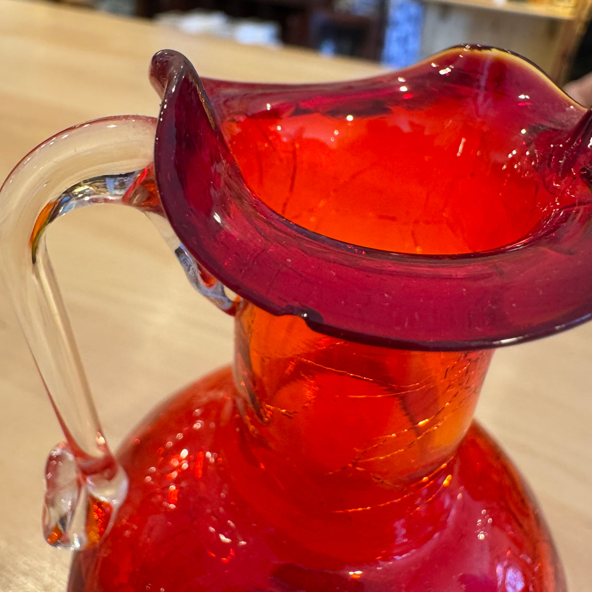 Red Crackled Glass Creamer