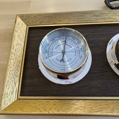 Springfield Instruments 3-Dial Weather Station Wood Tone & Gold Barometer