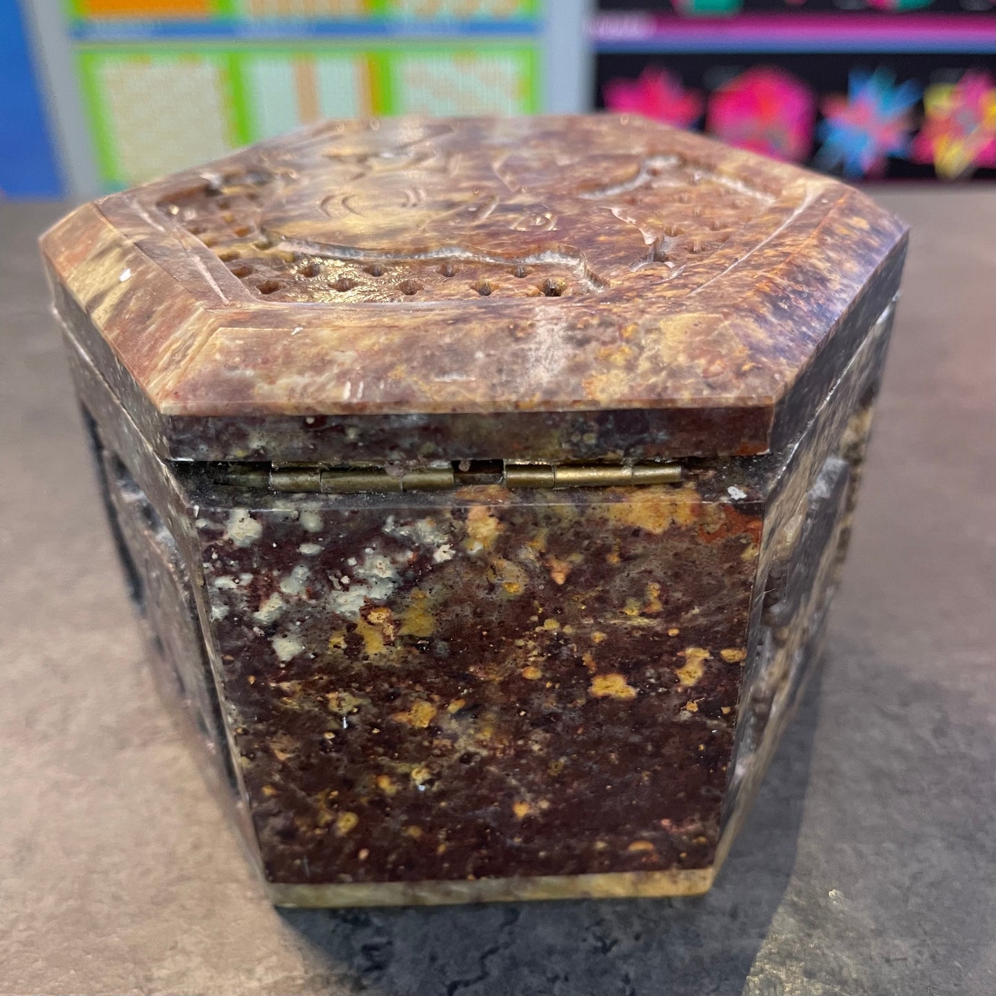 Soapstone Hexagonal Elephant Box