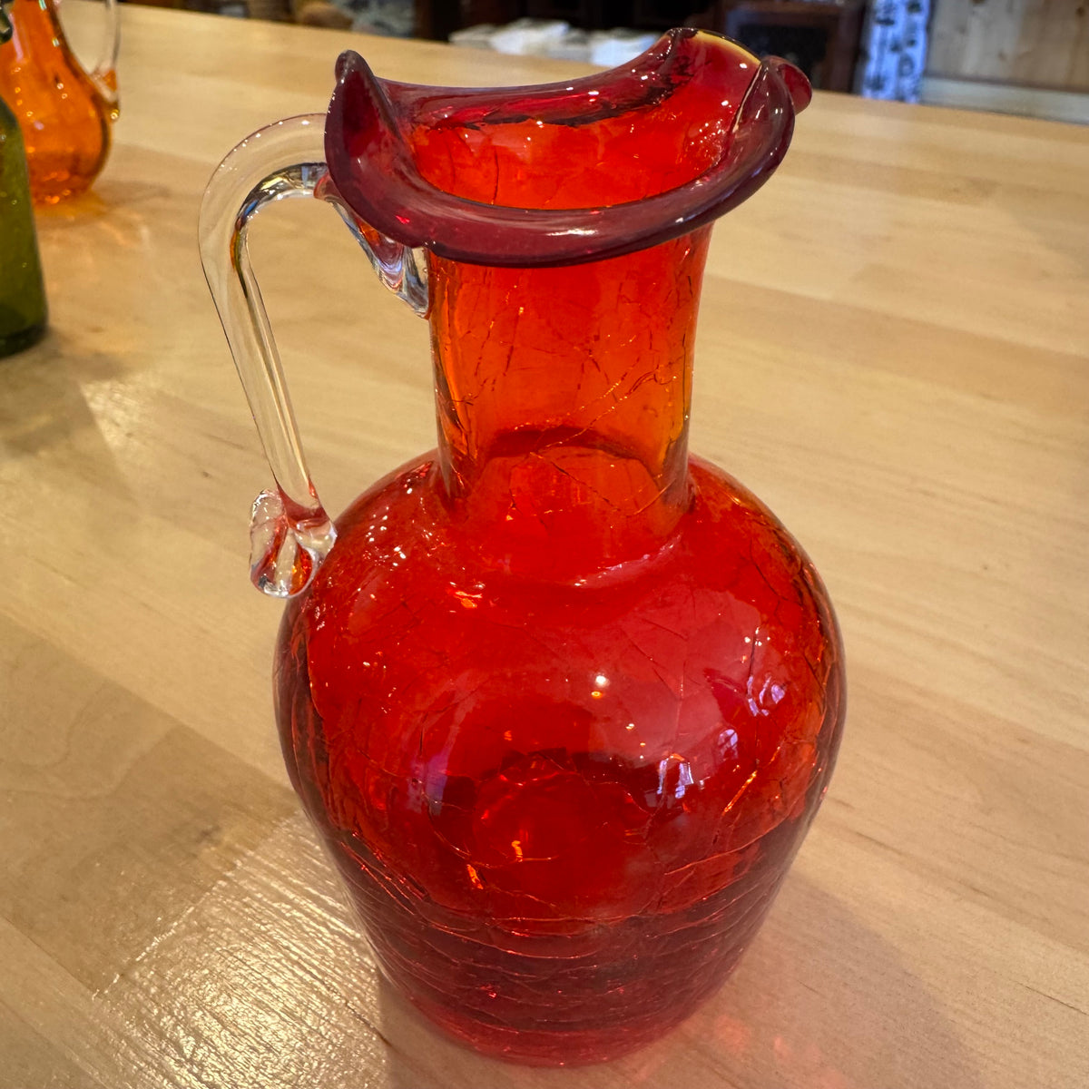 Red Crackled Glass Creamer