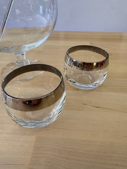 Set of 6 Cocktail Glasses with Silver Band / Striped Rims – Mid-Century Modern Barware