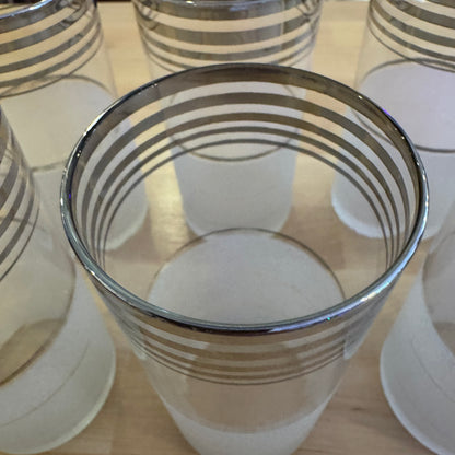 Set of 7 Frosted Glass Pitcher & Tumbler Set with Silver Trim