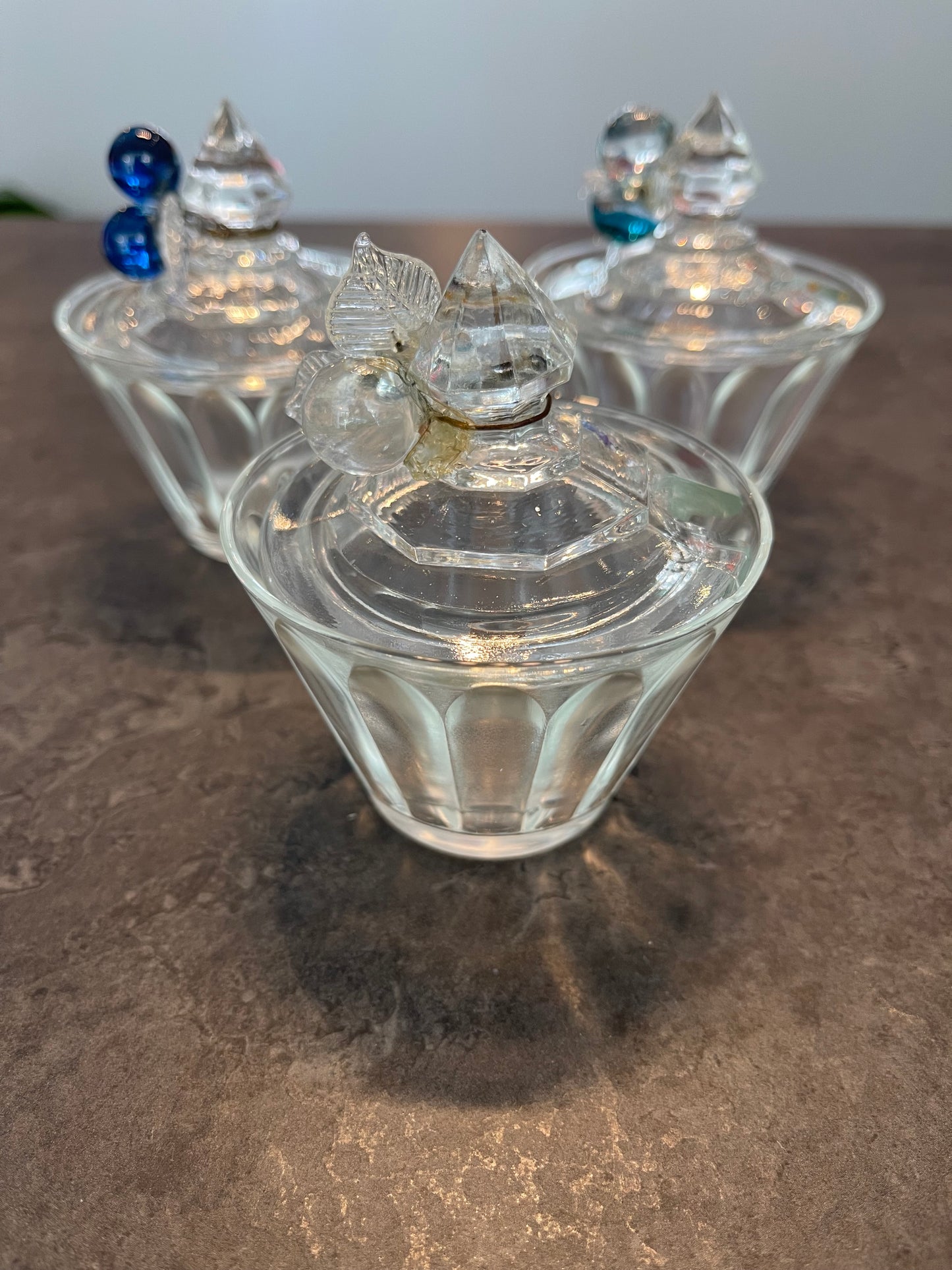Set of 3 Cut Glass Jelly Jars