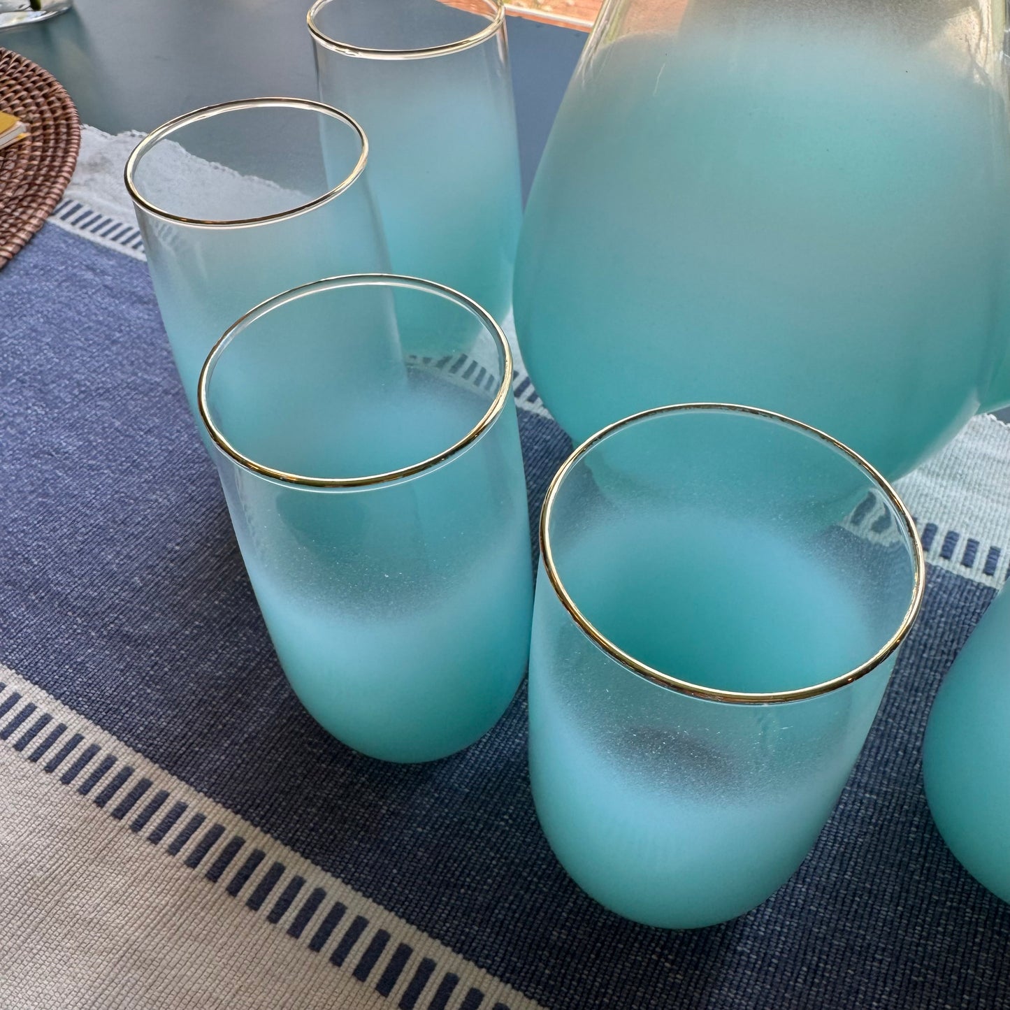 Vintage 1960s Blue Blendo Glassware Refreshment Set | Pitcher & 6 Tumblers