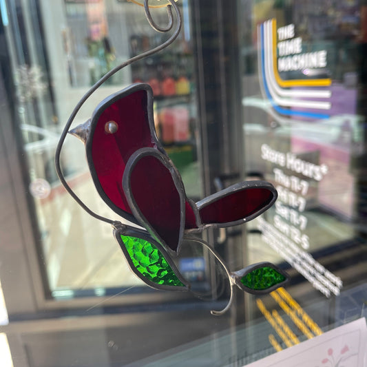 Stained Glass Cardinal Swirl Sun-catcher