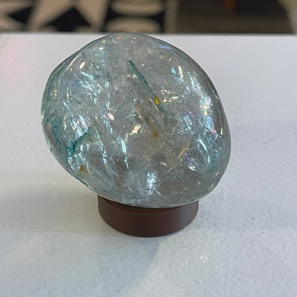 Crackle Quartz Egg with Wooden Stand