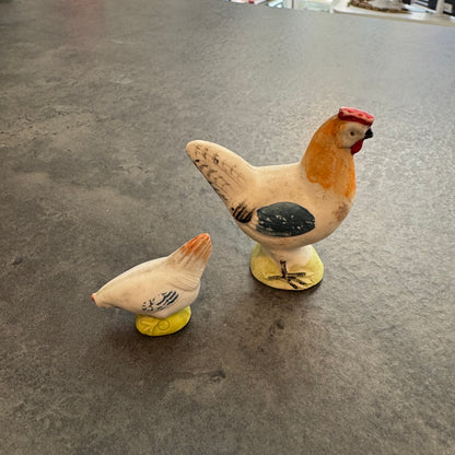 Porcelain Rooster and Chicken Figurines