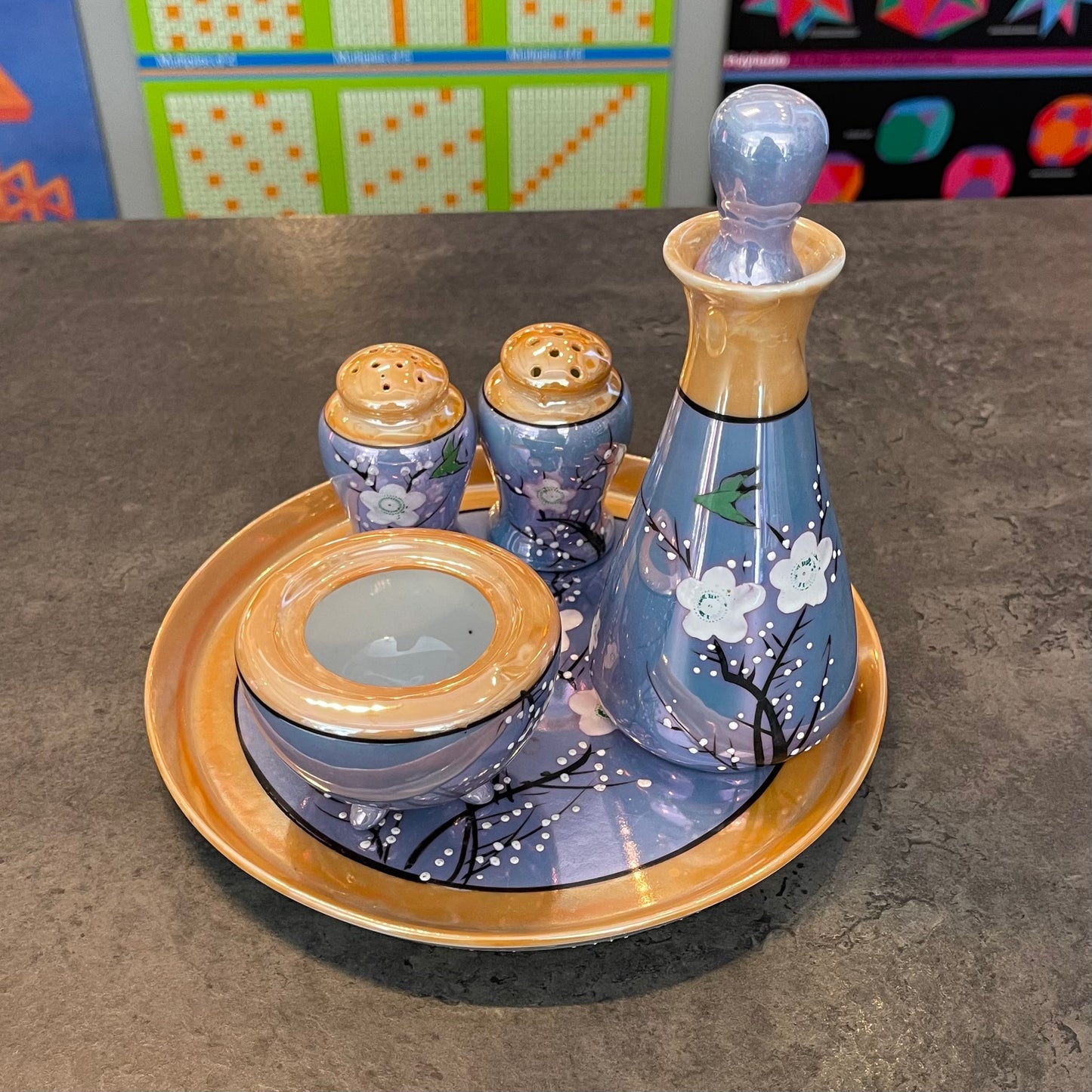 Japanese Cherry Blossom Lusterware Condiment Set